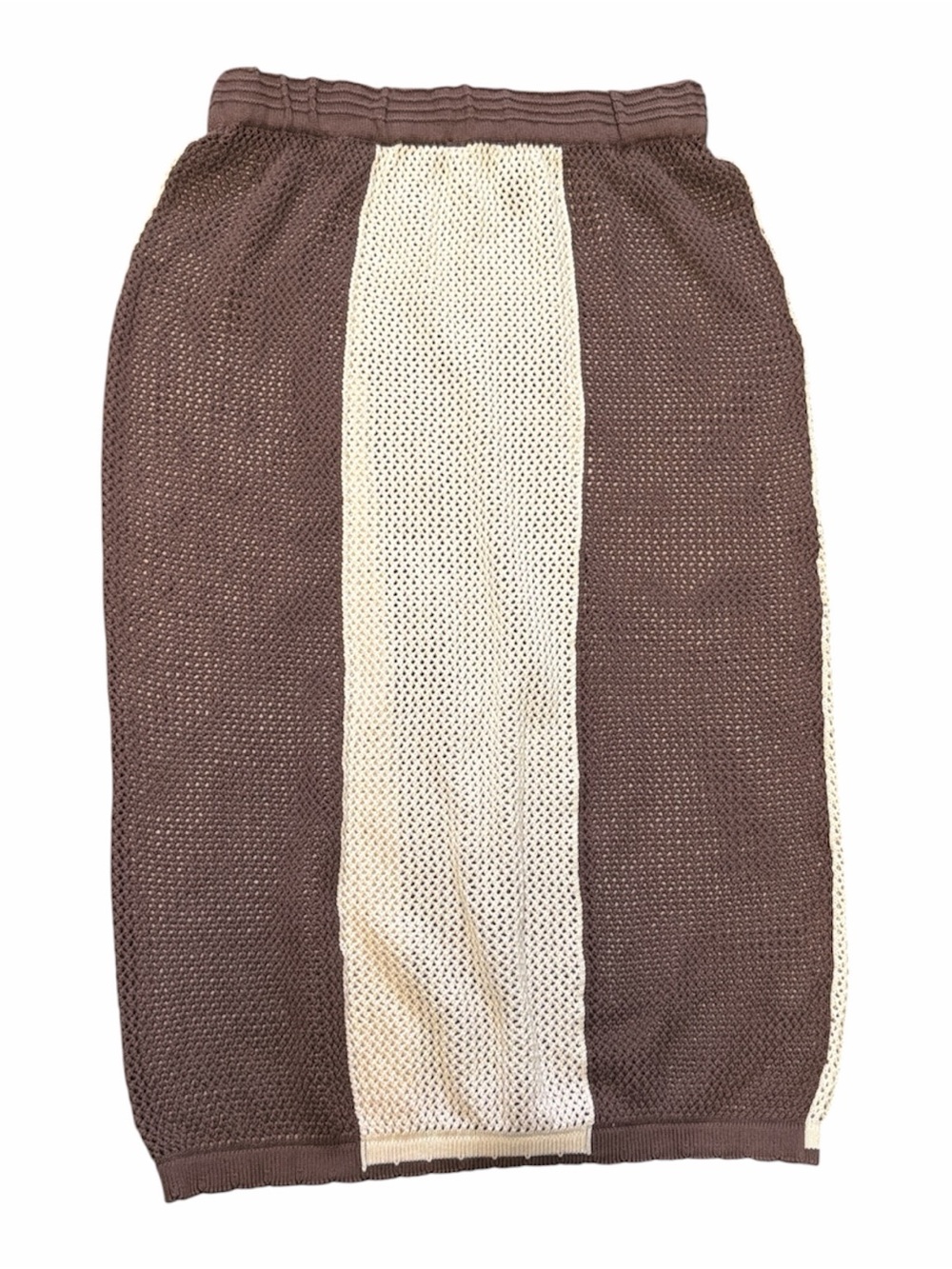 Anthropologies Mahila Two-Tone Crochet Knit Midi Skirt in Brown+Cream coverup M - Picture 4 of 6